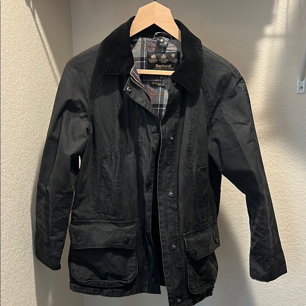 Barbour Black Jacket with Corduroy Collar